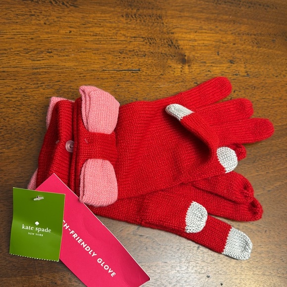 Kate Spade Gloves Cute New Red Pink Bow Style Mitten Gloves Winter Essentials - Picture 9 of 9